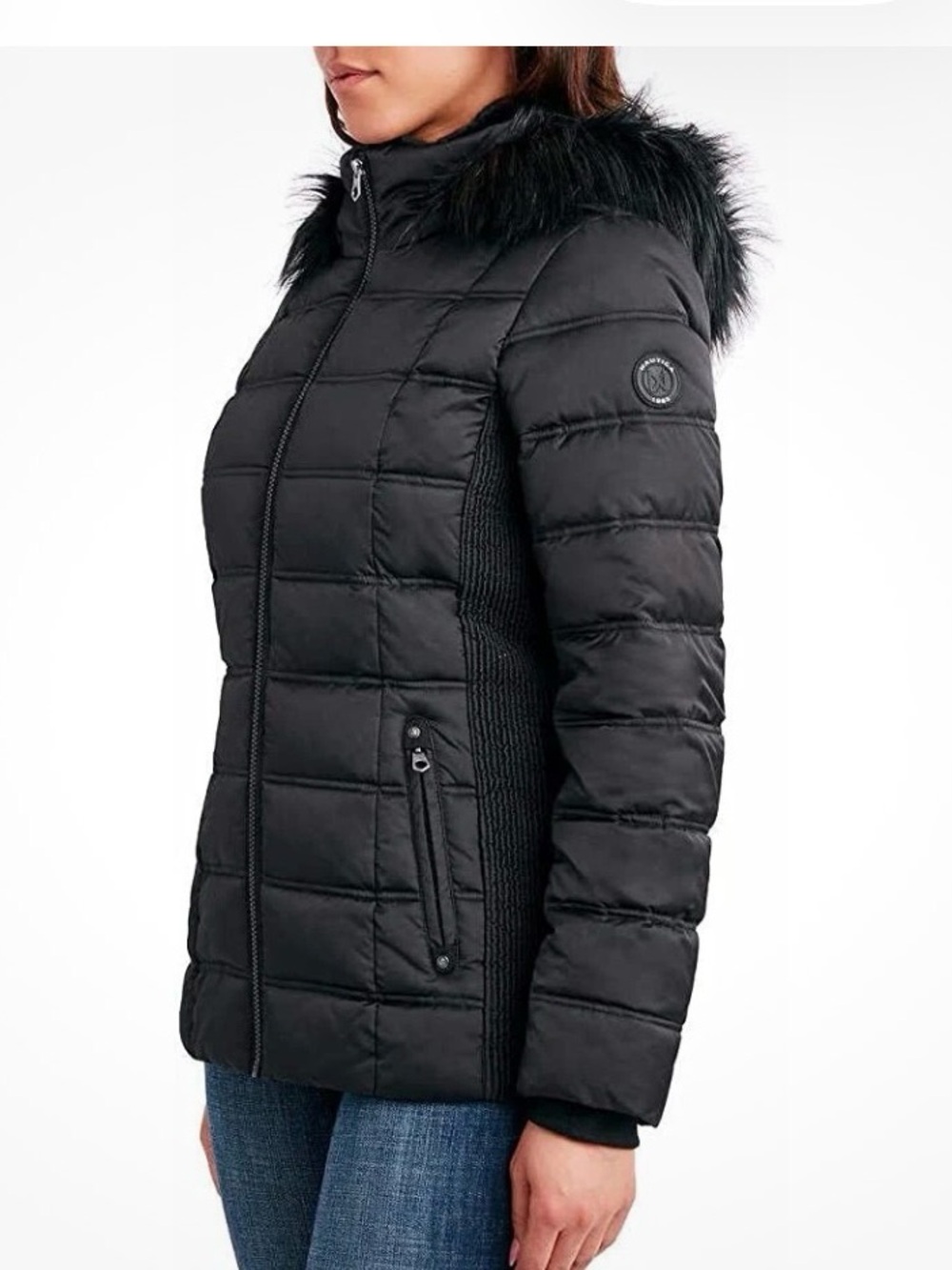 Nautica Quilted Puffer Jacket with Faux Fur Hood